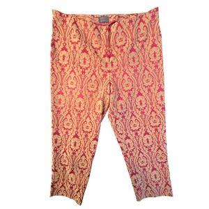 VTG Y2K Sigrid Olsen Pink Gold Damask Brocade Cropped Pants‎ Trousers Women 10